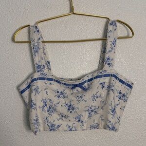 Altar'd State- Blue and White Floral Crop Top- large